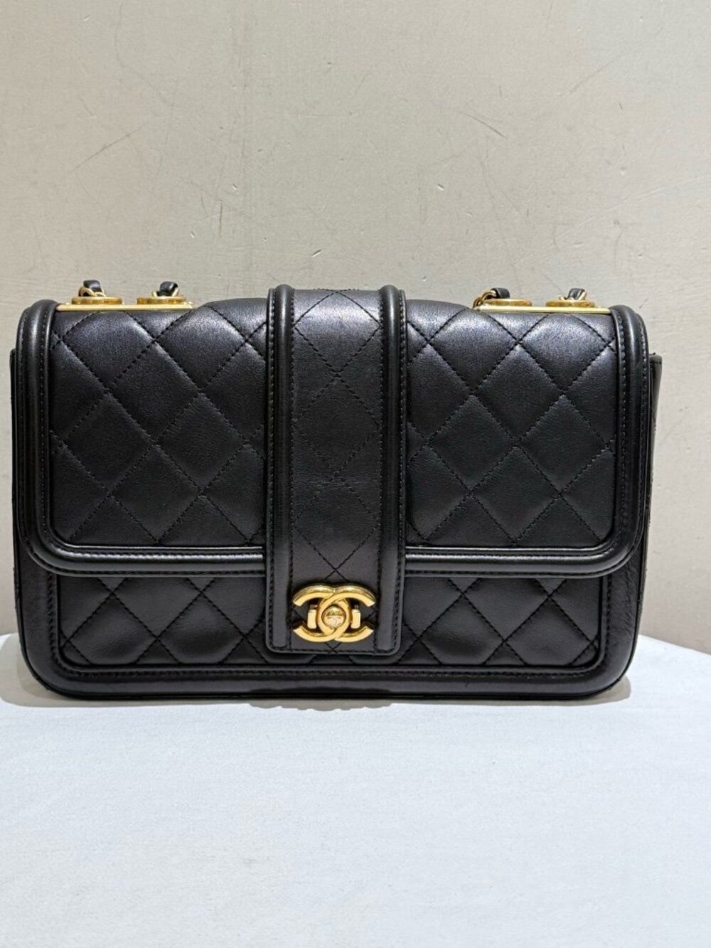 Chanel Elegant CC Black Quilted Lambskin Gold‑Hardware Chain Crossbody Bag